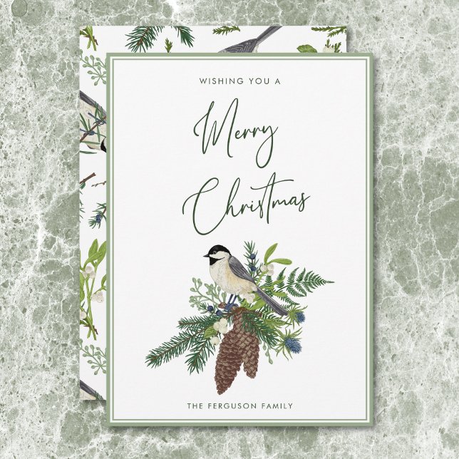 Rustikales Wintervogel & Pine Spray Weihnachten (Rustic Winter Bird & Pine Spray Christmas Holiday Card)