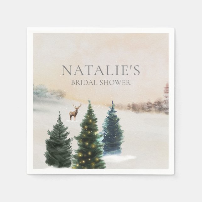 Rustikales Winterwald Brautparty Papier Napkins Serviette (Vorderseite)
