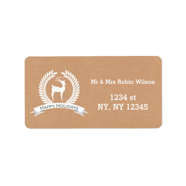 Rustikales Winterwald, Reh Holiday Labels Adressaufkleber (Vorne)