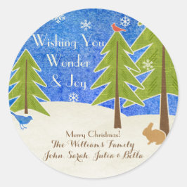 Rustikales Winterwunderland & Freude Weihnachten Runder Aufkleber