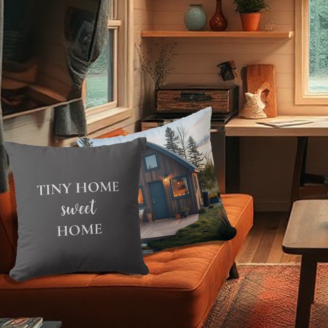 Rustikales winziges Zuhause-Sweet-Zuhause-Script-F Kissen (Rustic tiny home sweet home script photo throw pillow. You can add your own photo at the back.)