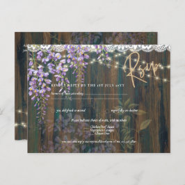 Rustikales Wisteria Wood Lights Wedding RSVP Postkarte