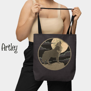 Rustikales Wolf Howling Moon Night Sky Logo