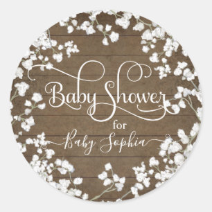 Rustikales Wood Babys Breath Boho Floral Baby Dusc Runder Aufkleber