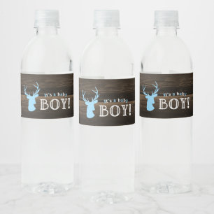Rustikales Wood Blue Deer Boy Baby Dusche Wasserflaschenetikett