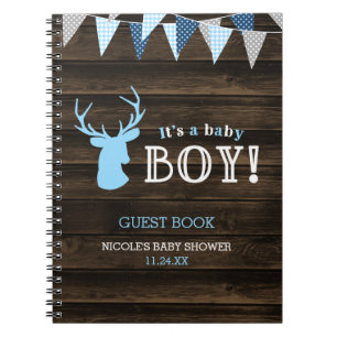 Rustikales Wood Blue Deer Boy Baby Shooter Gästeb Notizblock