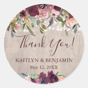 Rustikales Wood Boho Blumenleuchten Hochzeit Runder Aufkleber