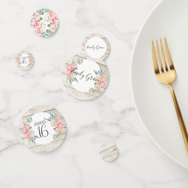 Rustikales Wood Boho Blumensüß 16 Geburtstag Konfetti (Gruppe)