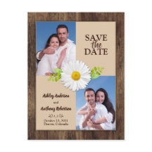 Rustikales Wood Daisy Foto Save the Date Postcard