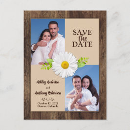 Rustikales Wood Daisy Foto Save the Date Postcard Postkarte