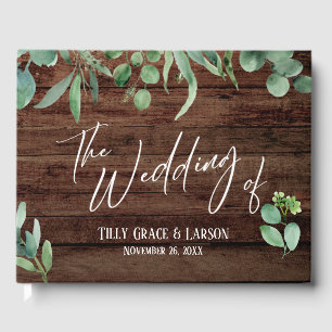 Rustikales Wood Eukalyptus Handwriting Gästebuch