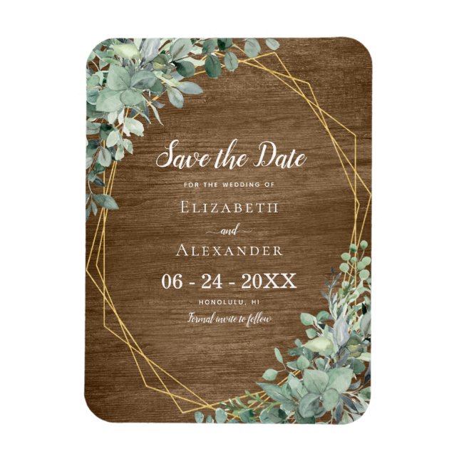 Rustikales Wood Eukalyptus Wedding Save the Date Magnet (Vertikal)