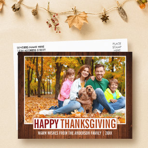 Rustikales Wood Happy Thanksgiving Family Foto Postkarte