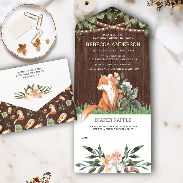 Rustikales Wood Niedlich Fox Woodland Babydusche All In One Einladung (Von Creator hochgeladen)