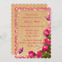 Rustikales Wood Pink Blumendach Hochzeitsessen Pro Einladung