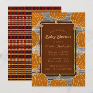 Rustikales Wood & Pumpkins Fall Baby Dusche Party Einladung