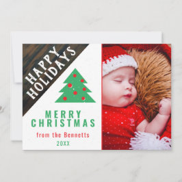 Rustikales Wood Red Green Weihnachtsbaum Family Fo Feiertagskarte