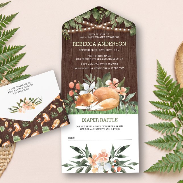 Rustikales Wood Schlaffox Woodland Babydusche All In One Einladung (Von Creator hochgeladen)