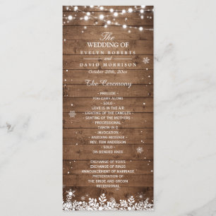 Rustikales Wood Snowflakes Winterhochzeitsprogramm Programm