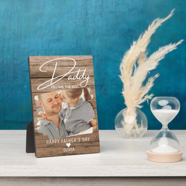 Rustikales Wood Vatertag Bestes Daddy-Foto Fotoplatte (Seite)