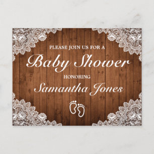 Rustikales Wood & White Lace Baby Dusche Ankündigungspostkarte