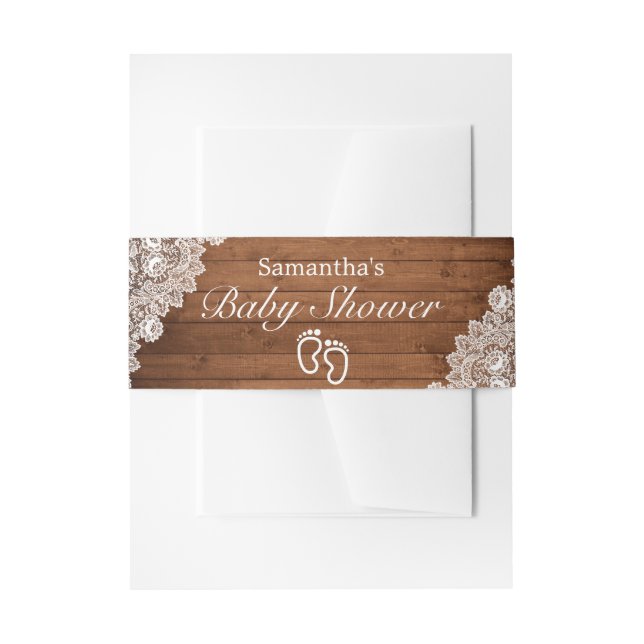 Rustikales Wood & White Lace Baby Dusche Einladungsbanderole (Vorderseite Beispiel)