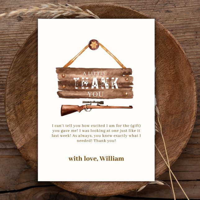 Rustikales Wooden Wild West Cowboy Gun Babydusche Dankeskarte (Rustic Wooden Wild West Cowboy Gun Baby Shower Thank You Card)