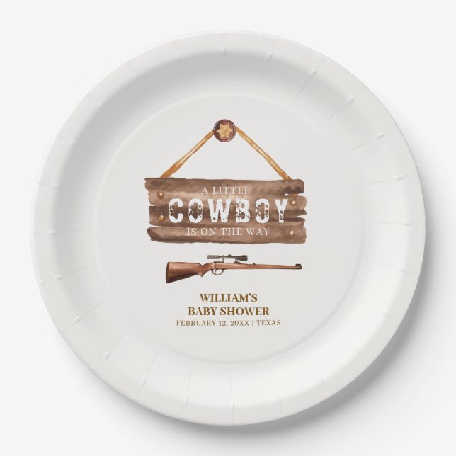 Rustikales Wooden Wild West Cowboy Gun Babydusche Pappteller (Vorderseite)