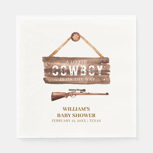 Rustikales Wooden Wild West Cowboy Gun Babydusche Serviette (Vorderseite)