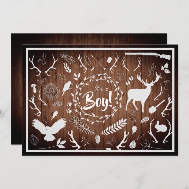 Rustikales Woodland Baby Boy Shower (Barn Wood) Einladung (Vorne/Hinten)