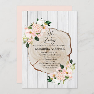 Rustikales Woodland Blush Floral Baby Dusche Einladung
