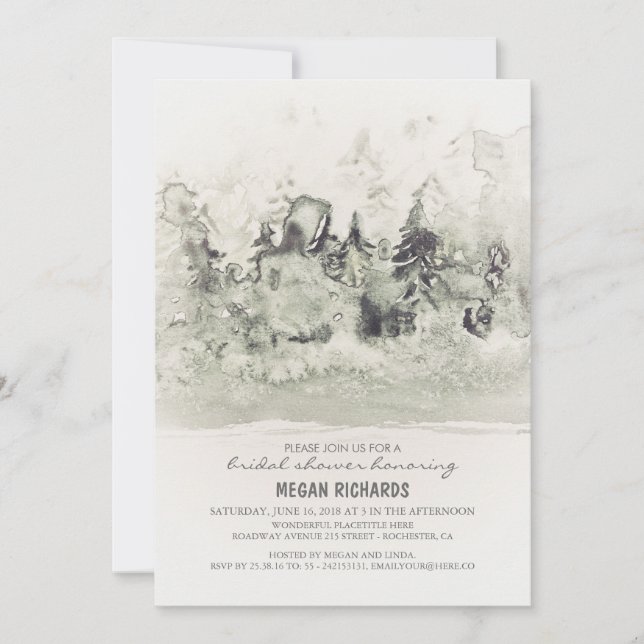 Rustikales Woodland Brautparty Wasserfarbe Einladung (Vorderseite)
