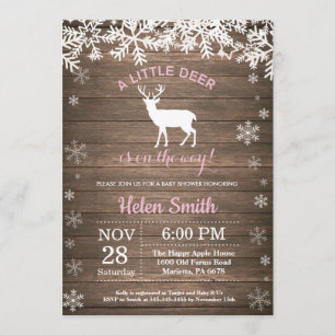 Rustikales Woodland Deer Winter Girl Babydusche Einladung