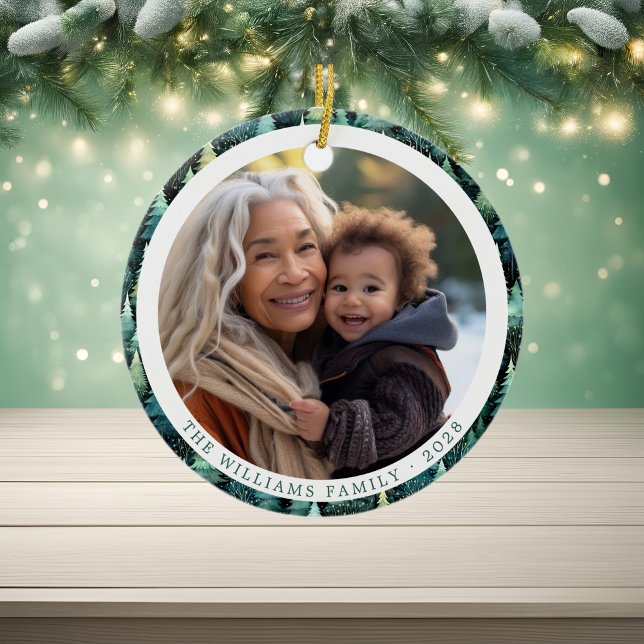 Rustikales Woodland Familie Weihnachten 2 Fotos Keramik Ornament (Rustic Woodland Family Christmas 2 Photos Ceramic Ornament)