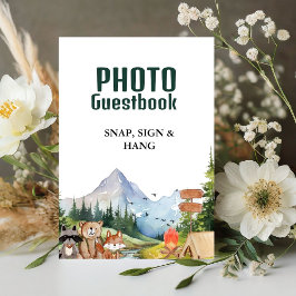 Rustikales Woodland Foto Gästebuch Babyduschzeiche Sockelschild