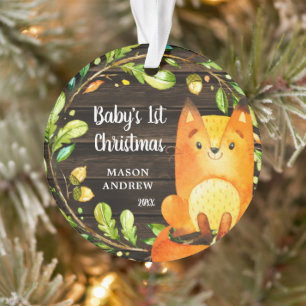 Rustikales Woodland Fox Baby's First Christmas Ornament