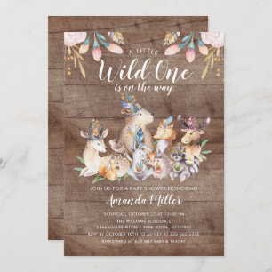 Rustikales Woodland Friends Wild One Baby Shower Einladung