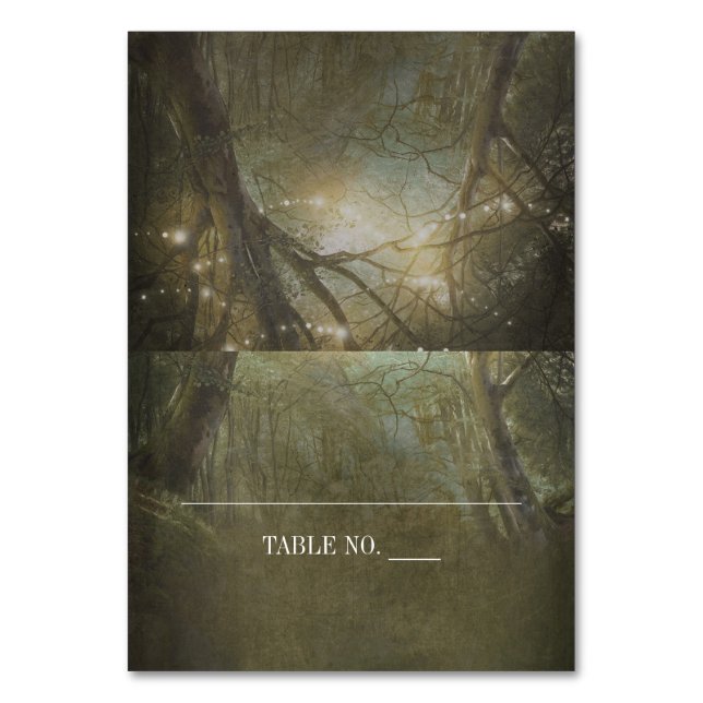 Rustikales Woodland Lights Platzkarten Tischnummer (Vorderseite)