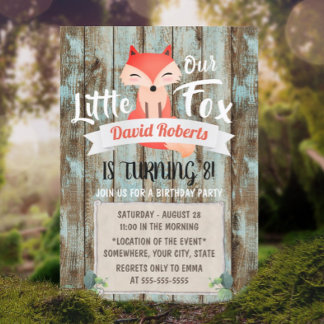 Rustikales Woodland Little Fox 8. Geburtstagsparty Einladung