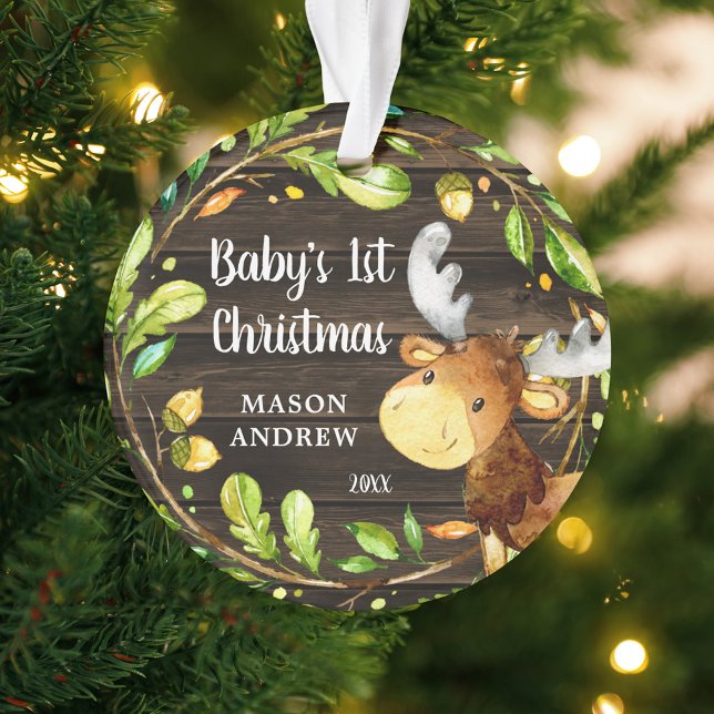 Rustikales Woodland Moose Baby's First Christmas Ornament (Von Creator hochgeladen)