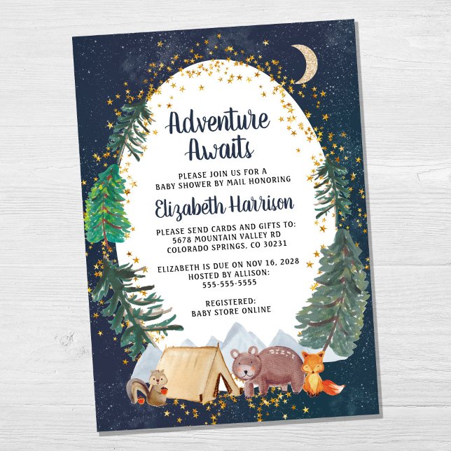 Rustikales Woodland Night Sky Babydusche per Post Einladung (Von Creator hochgeladen)