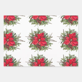 Rustikales Woodland Poinsettia Frohe Weihnachten Geschenkpapier Set