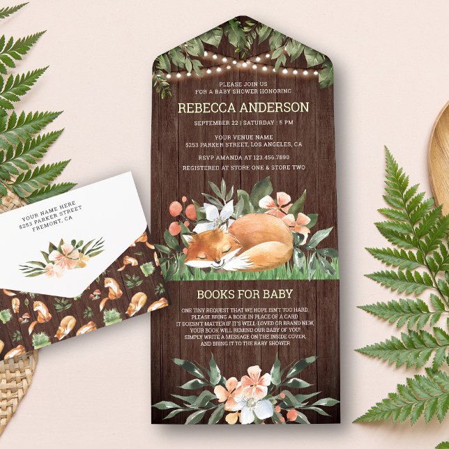 Rustikales Woodland Schlaffuchs Kinderdusche All In One Einladung (Von Creator hochgeladen)