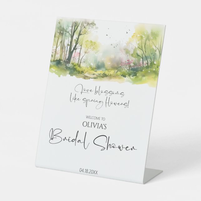 Rustikales Woodland Spring Brautparty Willkommen Sockelschild (Vorderseite)