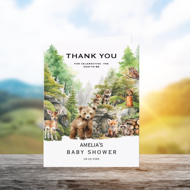 Rustikales Woodland Wasserfarbe Kinderdusche Dankeskarte (Von Creator hochgeladen)