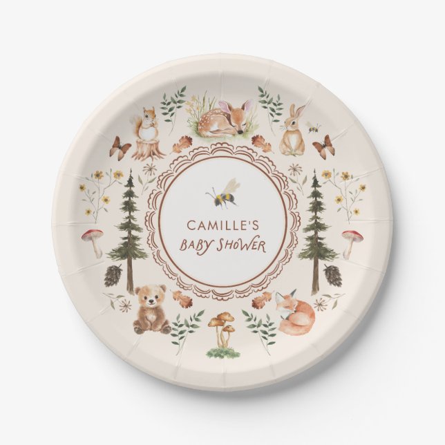 Rustikales Woodland Winter Boy Baby Dusche Pappteller (Vorderseite)