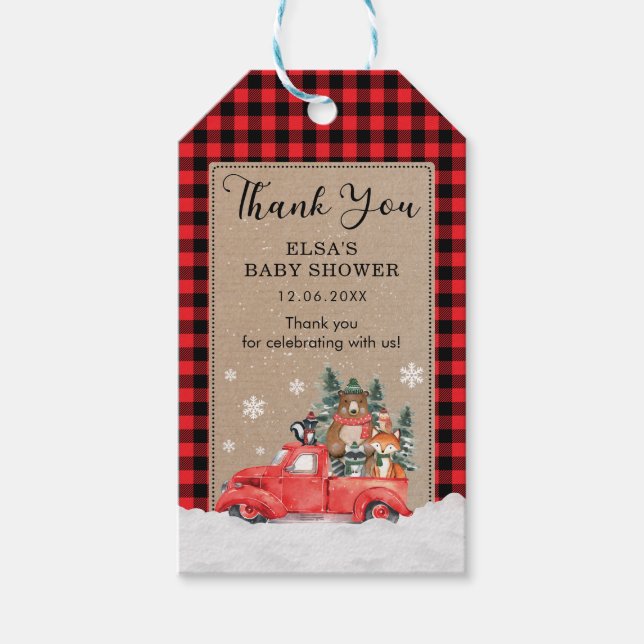 Rustikales Woodland Winter Wonderland Baby Animes Geschenkanhänger (Vorderseite)