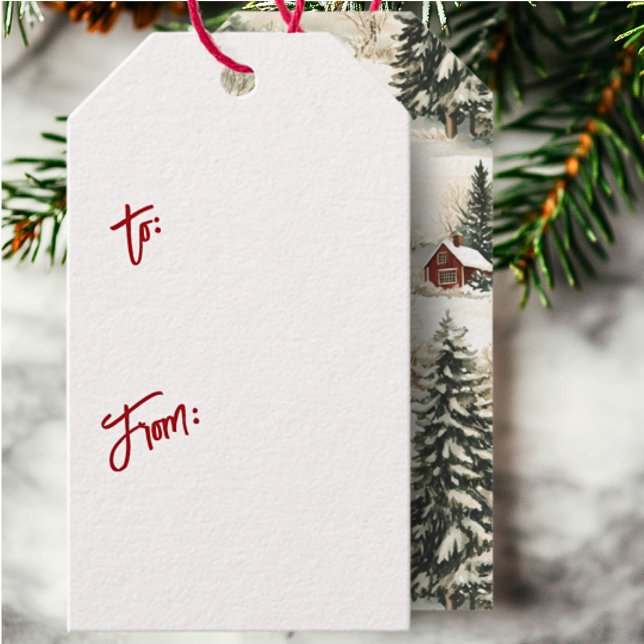 Rustikales Woodland Winterdorf Weihnachten Geschenkanhänger (Rustic Woodland Snow Village "To and From" Christmas Gift Tags)
