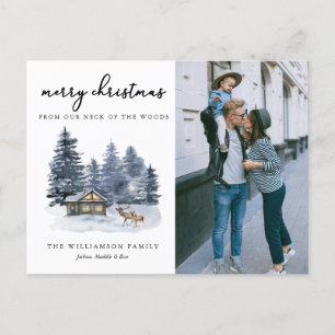 Rustikales Woodlands Watercolor Foto Weihnachtskar Postkarte