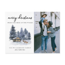 Rustikales Woodlands Watercolor Foto Weihnachtskar